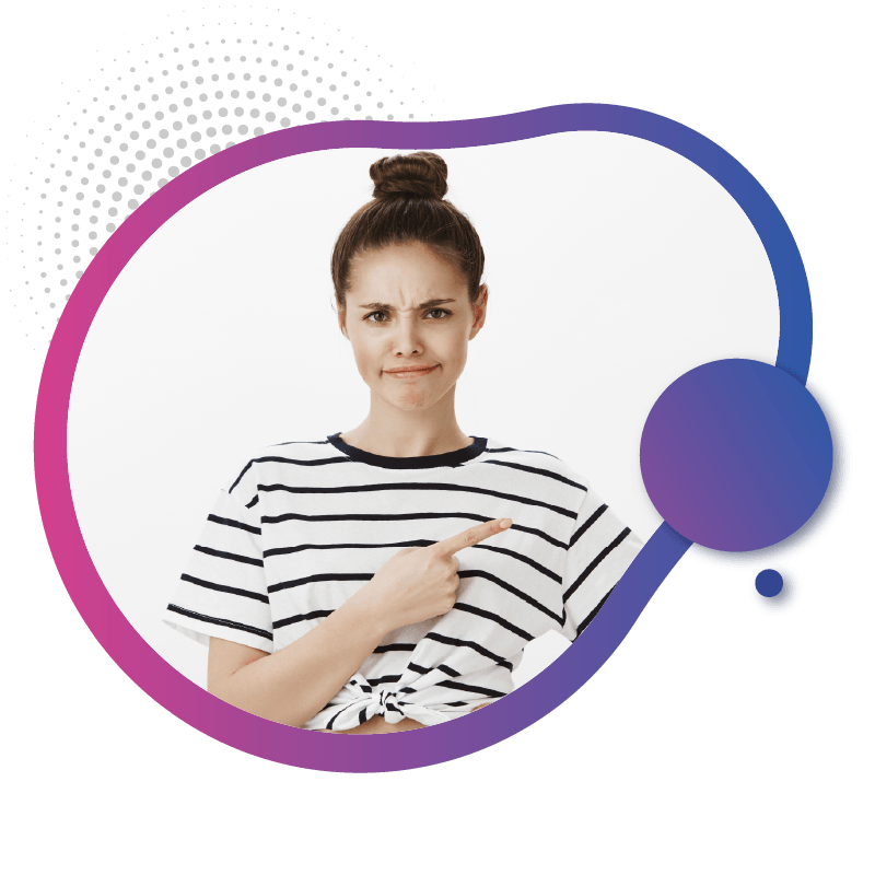 A girl in a striped t-shirt gestures with their hand, set against a colorful graphic background, symbolizing the limitless connectivity and freedom offered by eSIM technology in Australia.